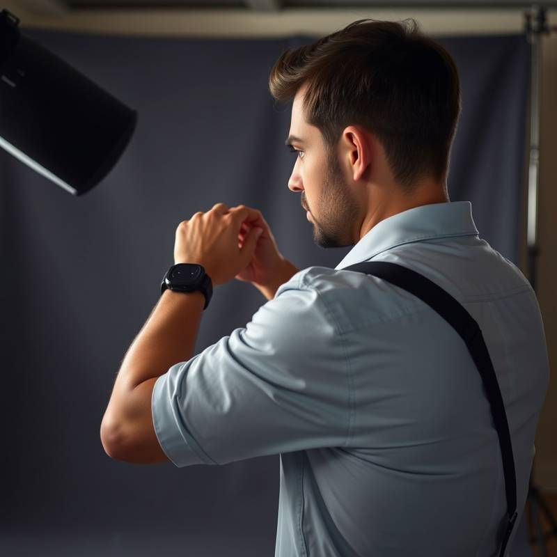 Assistant setting up studio backdrop
