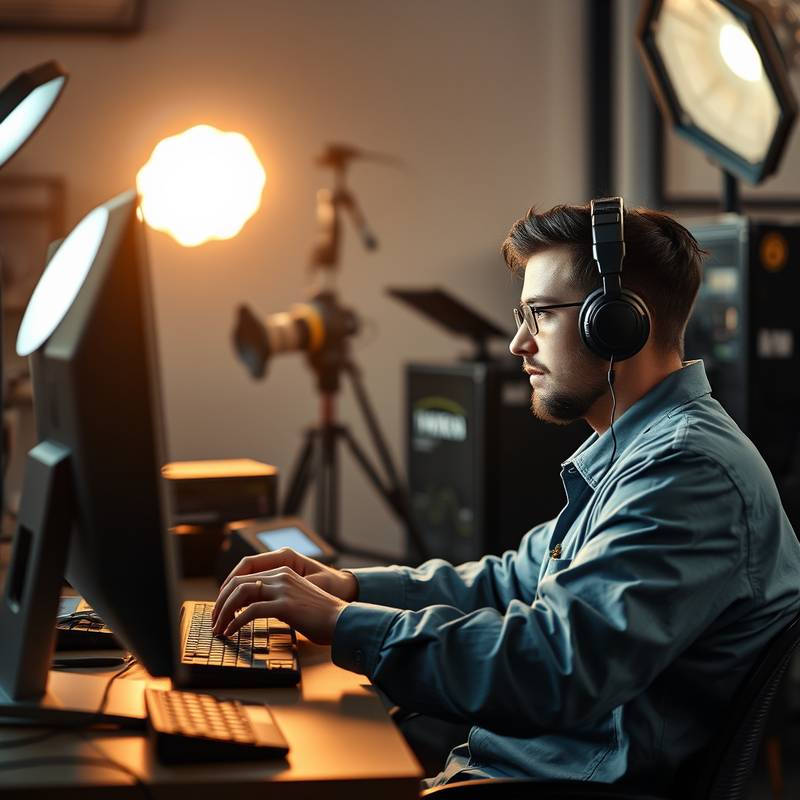 Digital technician working on a computer during a photoshoot