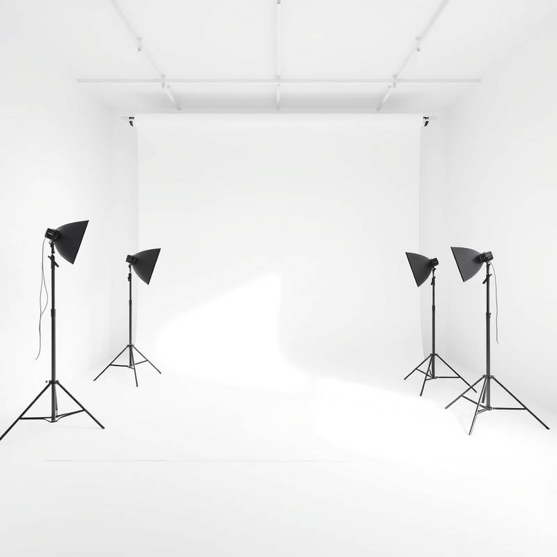 Minimalist white photo studio setup