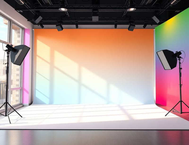 Modern studio with colorful backgrounds