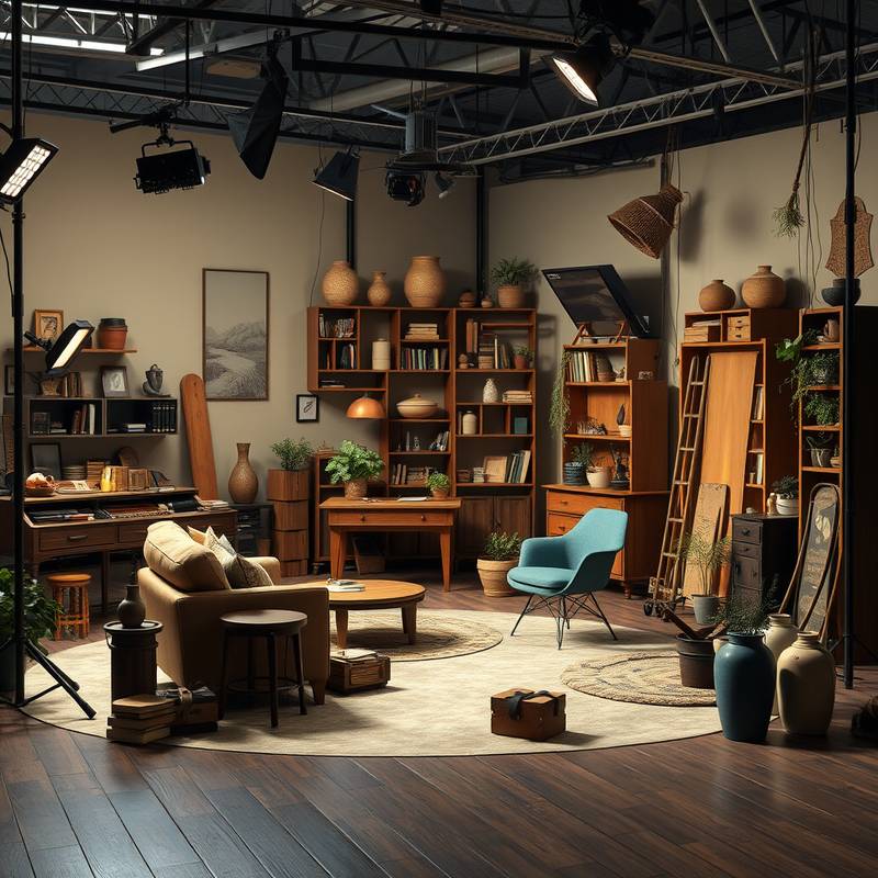 Professional set design with various props