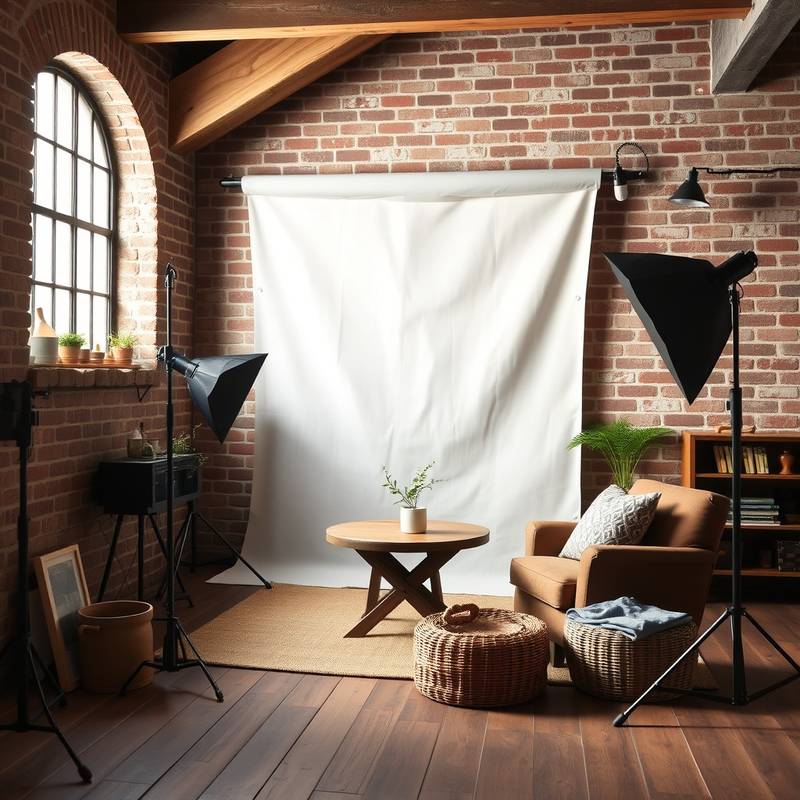 Rustic photo studio with exposed brick